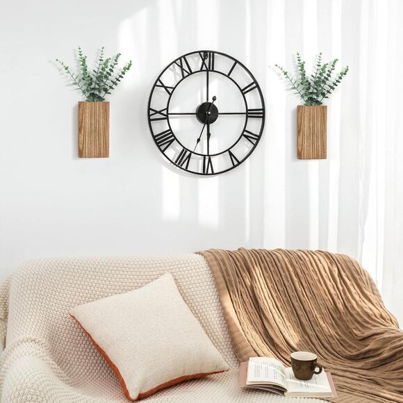 2 Pack Wood Wall Planter Vase with Artificial Eucalyptus Farmhouse Wall Hanging - Picture 2 of 5